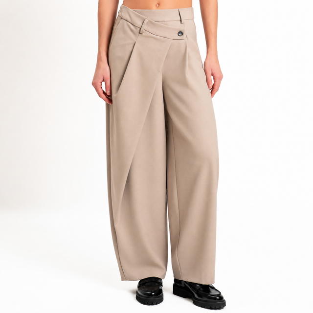 Tensione in-Pantalone misto lana chiusura asimmetrica - cacha
