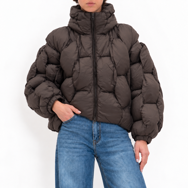 Kontatto-Padded down jacket with braided texture - dark brown