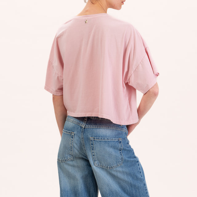 Souvenir-T-shirt crop stampa labbra - rosa