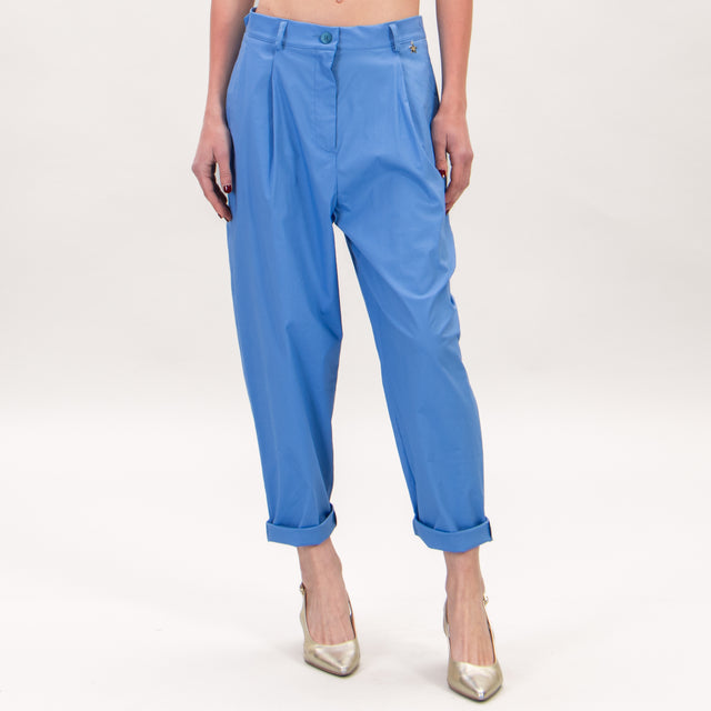 Souvenir-Pantalone cotone elasticizzato con pinces - azzurro