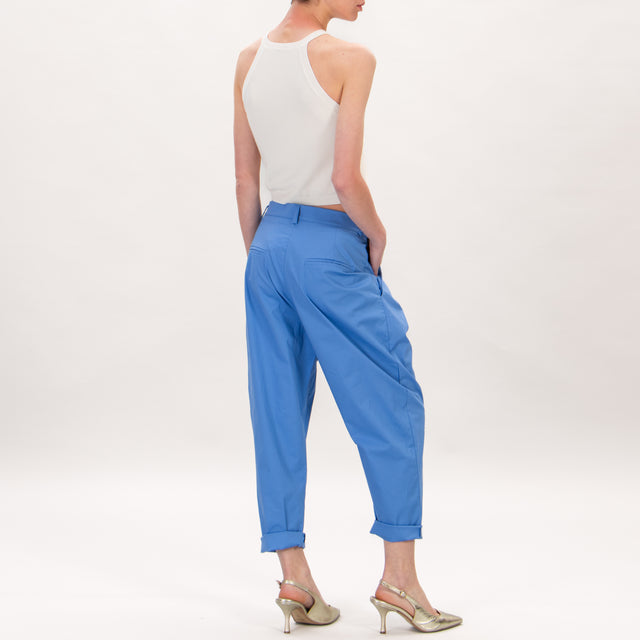 Souvenir-Pantalone cotone elasticizzato con pinces - azzurro