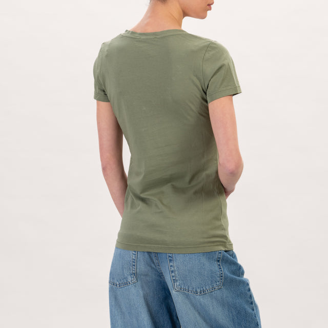 Vicolo-T-shirt scollo v dettaglio borchie - militare
