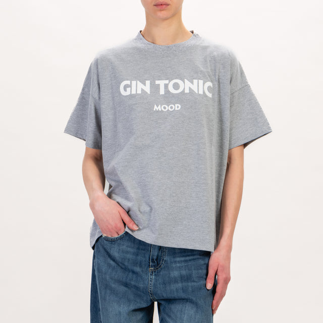 Vicolo-T-shirt GIN TONIC MOOD - grigio/bianco