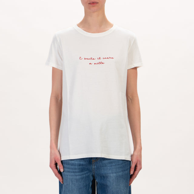 Vicolo-T-shirt " E SENTO IL CUORE A MILLE" - latte/rose