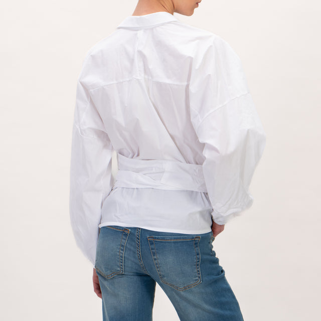 Tensione in- Camicia incrociata elastico al polso - Bianco