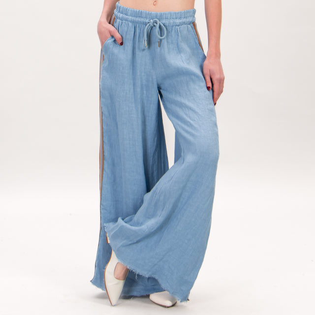 Motel-Pantalone lino banda laterale con coulisse - jeans/biscotto