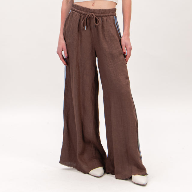 Motel-Pantalone lino banda laterale con coulisse - moka/jeans