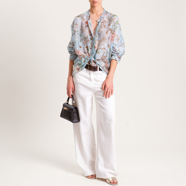 Camisa de muselina de lyocell con estampado floral - azul claro/leche/cuero
