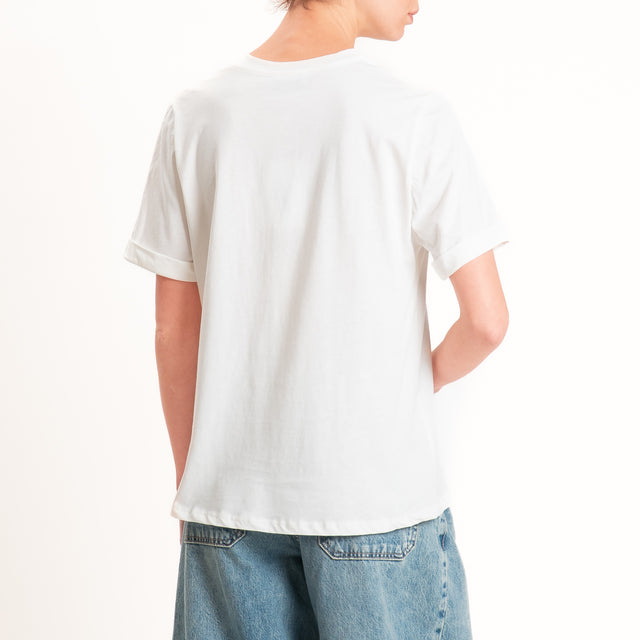 Motel-T-shirt con taschino maxi paillettes - panna