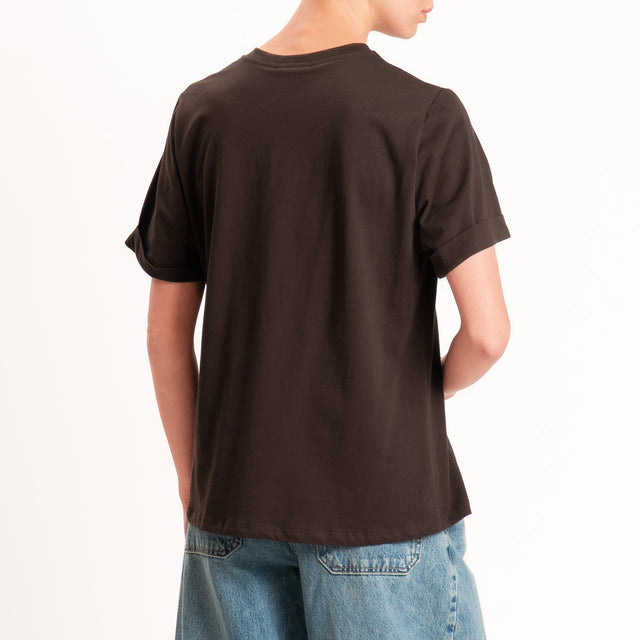 Motel-T-shirt con taschino maxi paillettes - moro