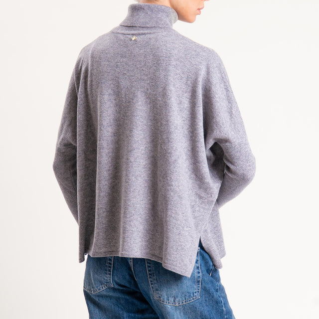 Souvenir-Maglia scatola collo alto spacchi laterali - grigio melange