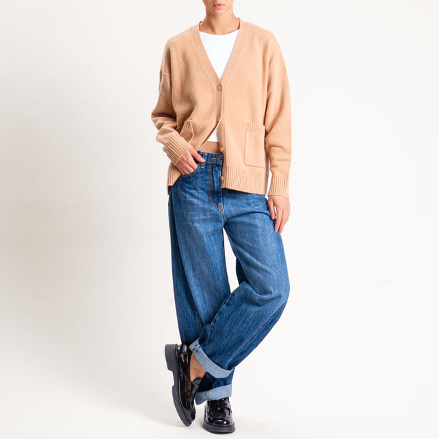 Souvenir-Cardigan scatola con tasche 100% lana - cammello