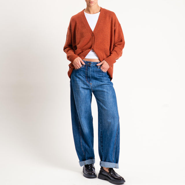 Souvenir-Cardigan scatola con tasche 100% lana - mattone