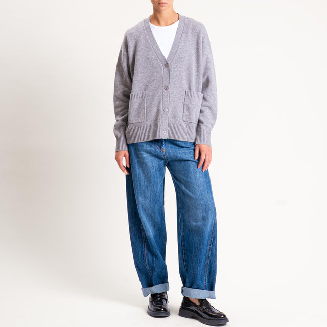 Souvenir-Cardigan scatola con tasche 100% lana - grigio melange