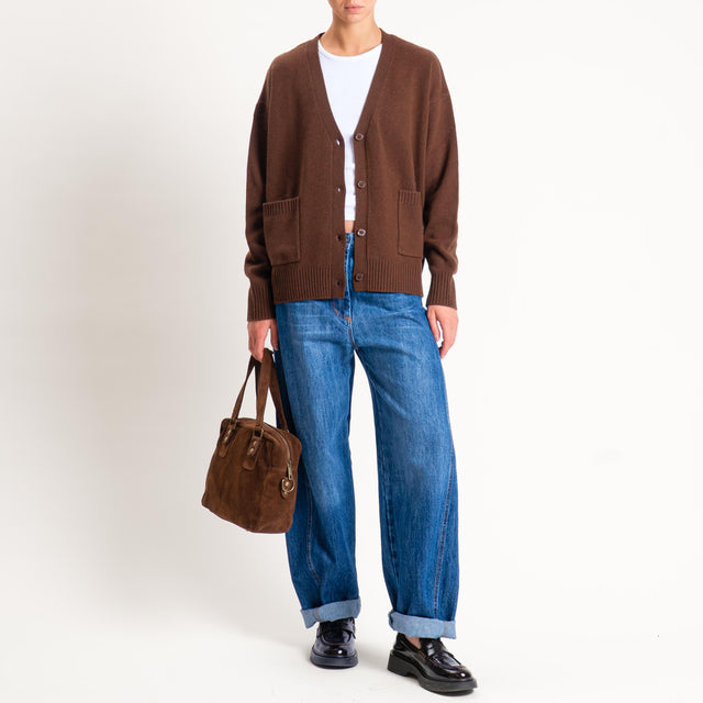 Souvenir-Cardigan scatola con tasche 100% lana - moro
