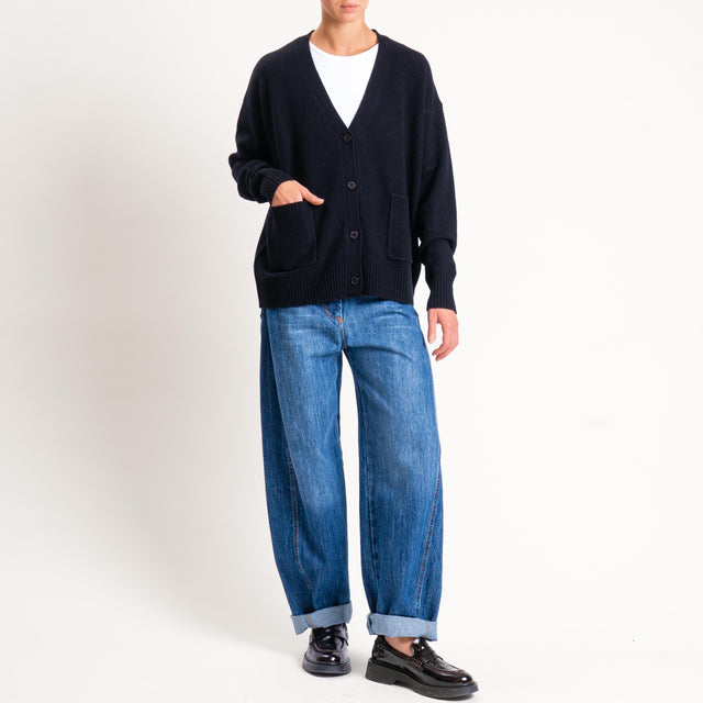 Souvenir-Cardigan scatola con tasche 100% lana - nero