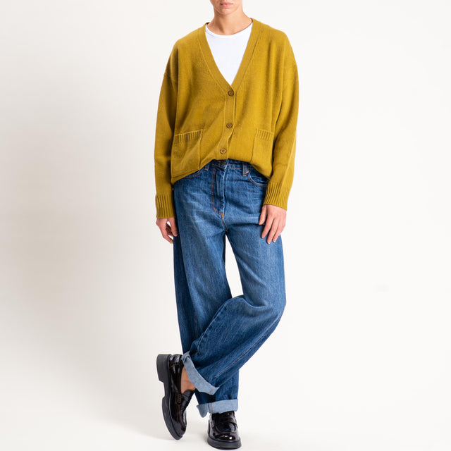 Souvenir-Cardigan scatola con tasche 100% lana - olio