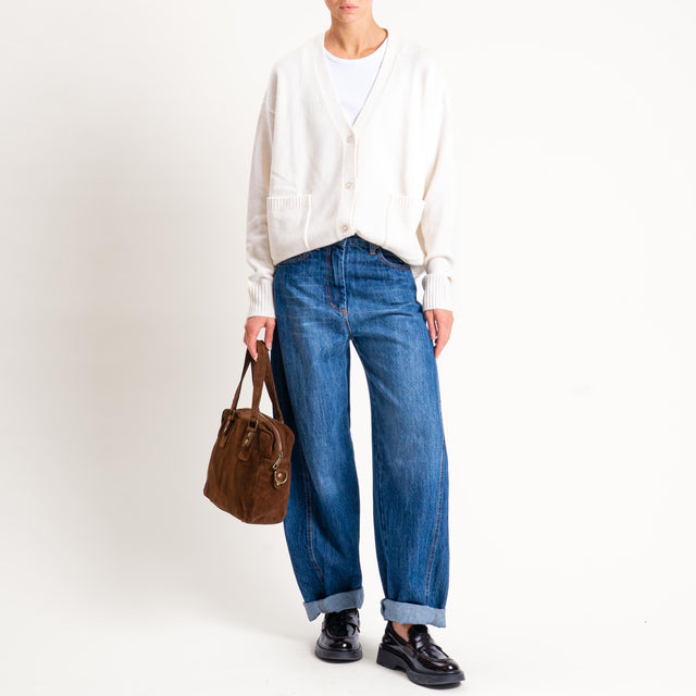 Souvenir-Cardigan scatola con tasche 100% lana - panna