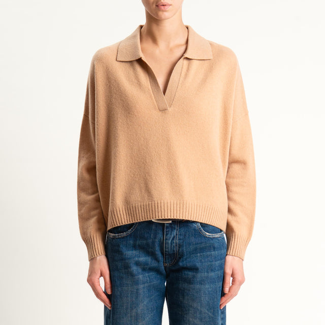 Souvenir-Maglia polo scatola 100% lana soft - cammello