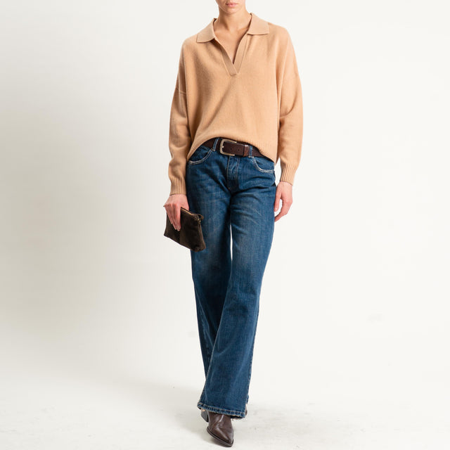 Souvenir-Maglia polo scatola 100% lana soft - cammello
