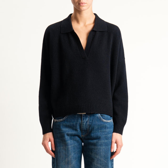 Souvenir-Maglia polo scatola 100% lana soft - nero
