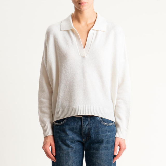 Souvenir-Maglia polo scatola 100% lana soft - panna