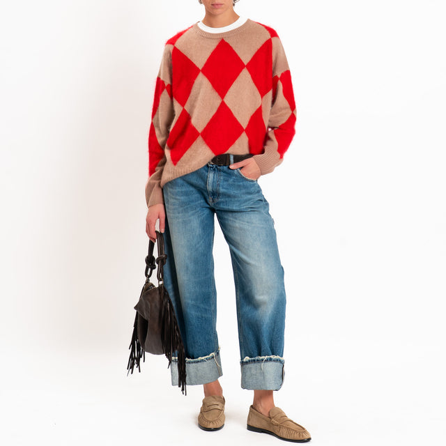 Souvenir-Maglia misto cashmere rombi - camel/rosso