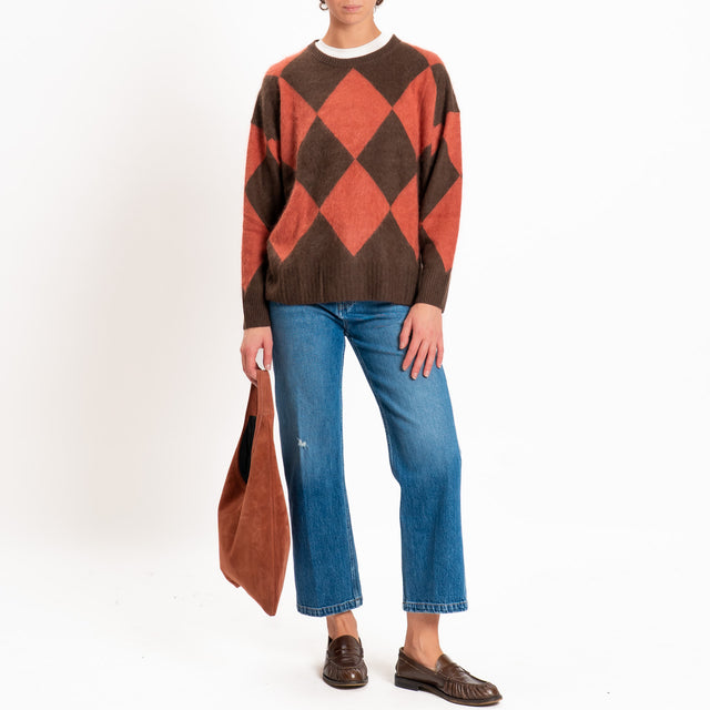 Souvenir-Maglia misto cashmere rombi - moro/blush