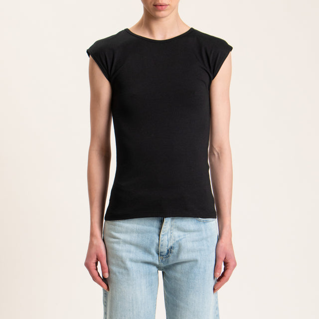 Souvenir-T-shirt smanicata scollato dietro - nero