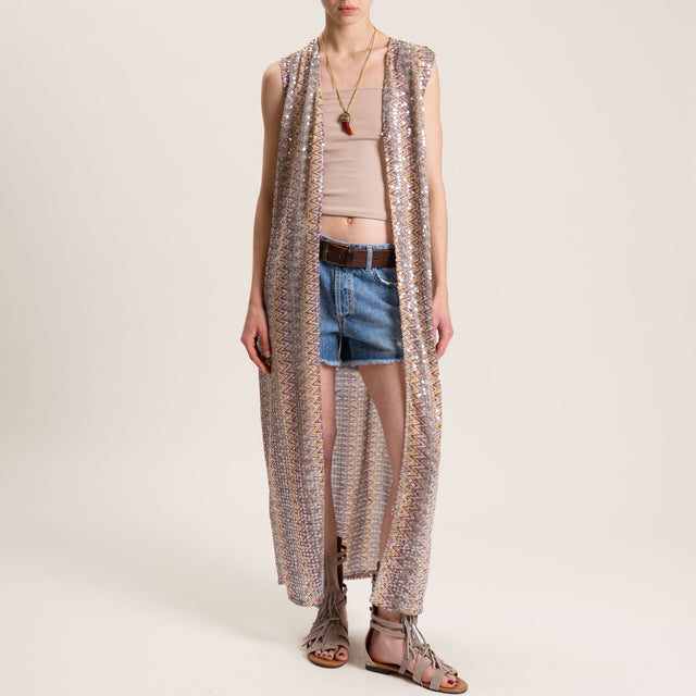 Souvenir-Gilet fantasia geometrica con paillettes - sand/acqua/senape