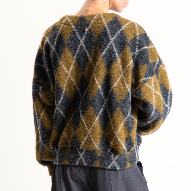 Souvenir-Cardigan misto lana rombi - olio/antracite