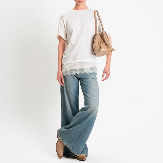 Souvenir-T-shirt doppio tessuto con pizzo - bianco