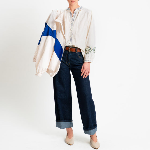 Souvenir-Camicia ricamata collo coreana - burro