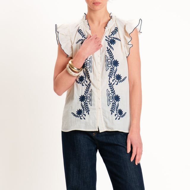 Souvenir-Camicia rouches con ricami - burro