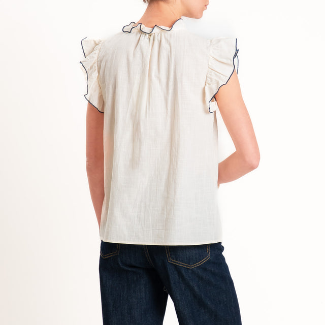 Souvenir-Camicia rouches con ricami - burro