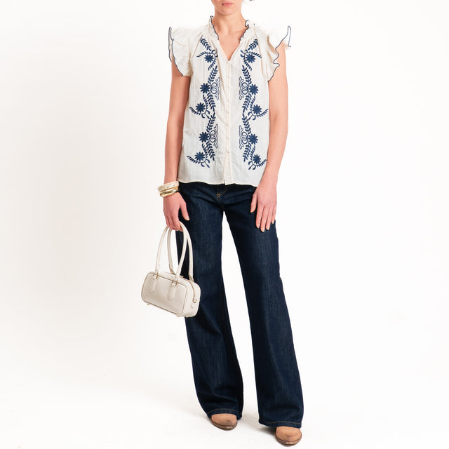 Souvenir-Camicia rouches con ricami - burro