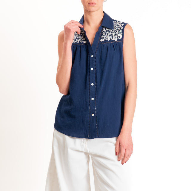 Souvenir-Camicia smanicata con ricami - blu