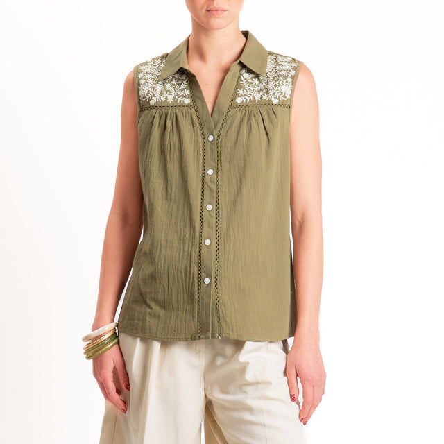 Souvenir-Camicia smanicata con ricami - verde