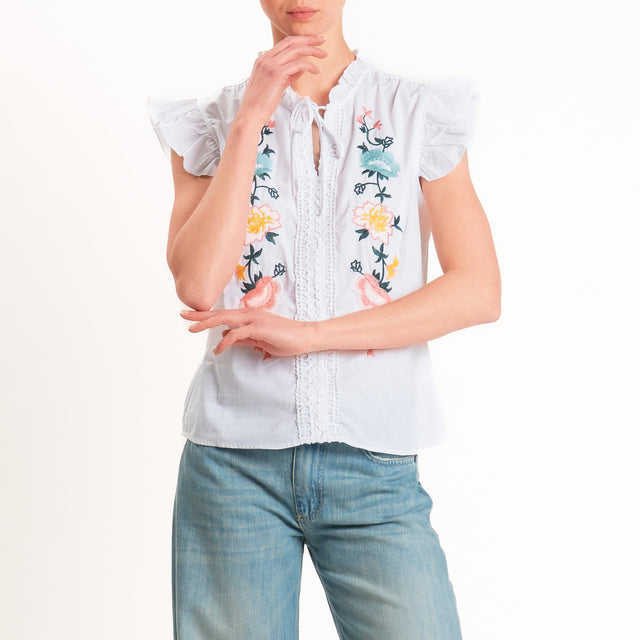 Souvenir-Blusa rouches con ricami - bianco