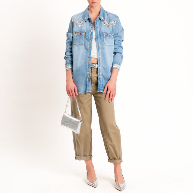 Souvenir-Camicia jeans ricamato con dettagli - denim