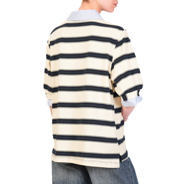 Souvenir-T-shirt over a righe collo polo - burro/blu/verde