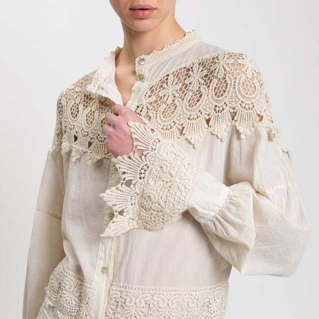 Souvenir-Camicia doppio tessuto con pizzo macramè - burro