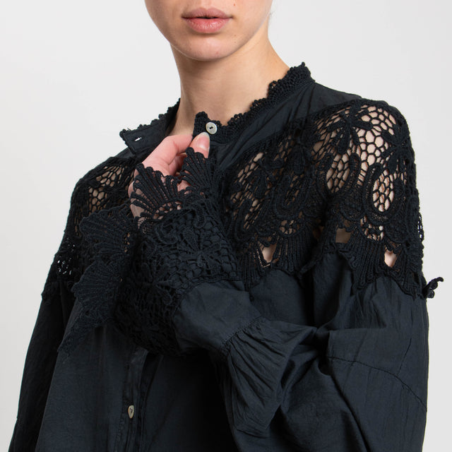 Souvenir-Camicia doppio tessuto con pizzo macramè - nero