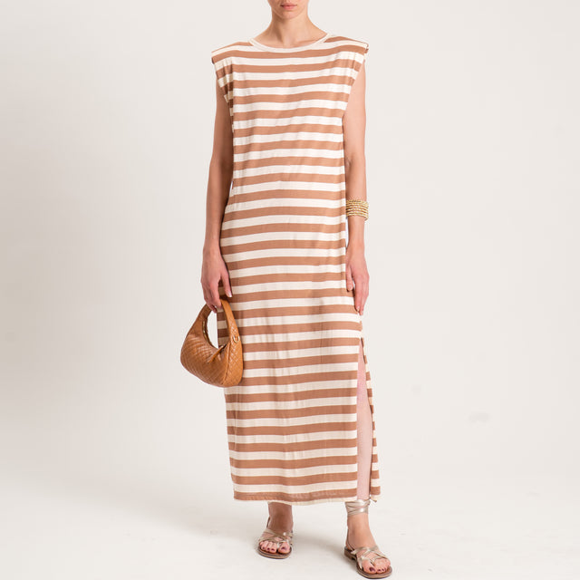 Souvenir-Abito righe in jersey con spalline - latte/biscotto