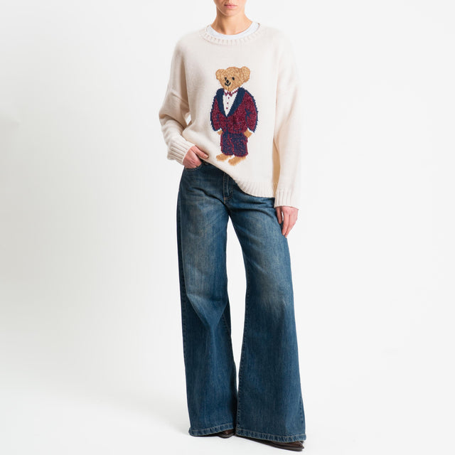 Souvenir-Maglia orsetto misto alpaca - panna