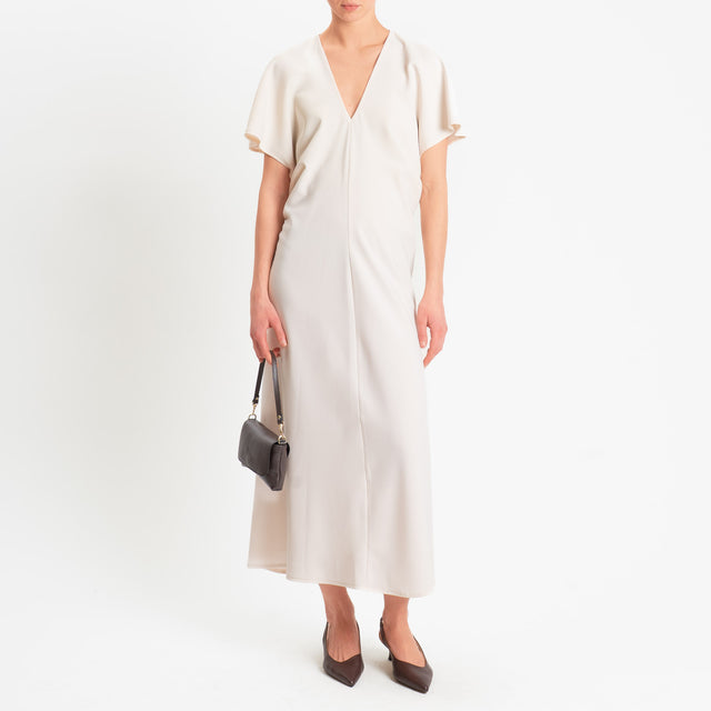 Souvenir-Abito scollo v tessuto fluido - burro