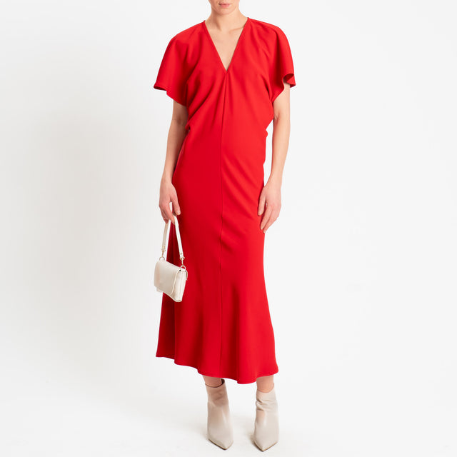 Souvenir-Abito scollo v tessuto fluido - rosso