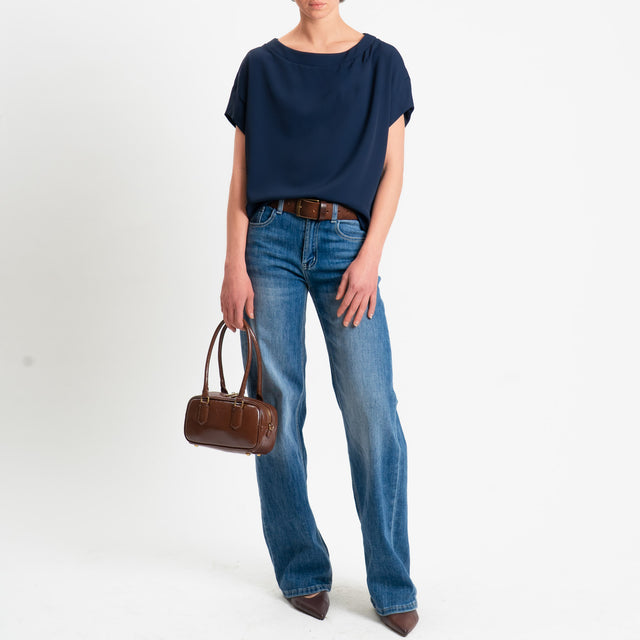 Souvenir-Blusa smanicata tessuto fluido - blu