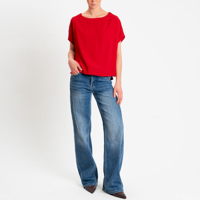 Souvenir-Blusa smanicata tessuto fluido - rosso