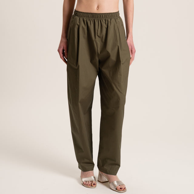 Souvenir-Pantalone popeline elastico in vita - militare